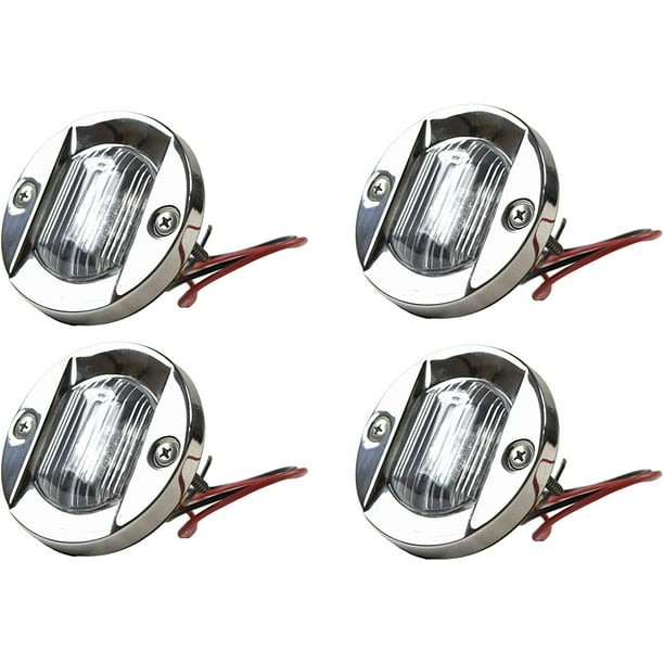 12V 18W 2pcs MARINE CITY Round Stainless-Steel Waterproof 3 Flush Mount Caution Red LED 